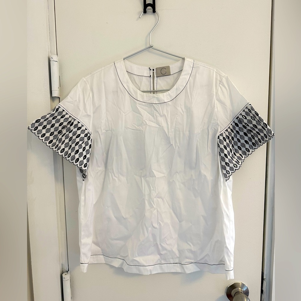 CG white poplin top embroidered sleeve
